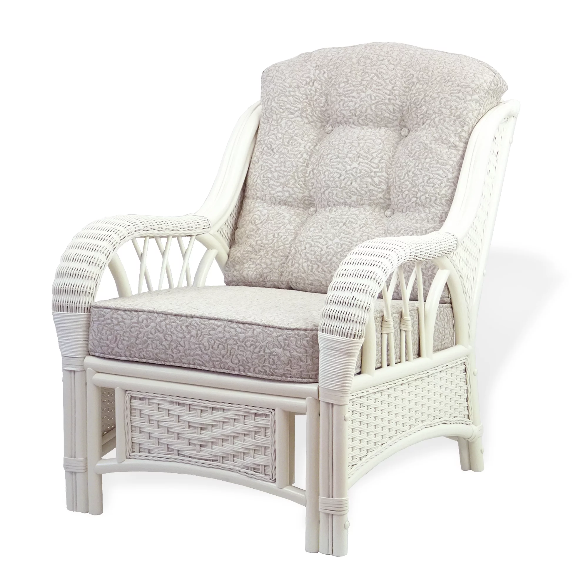 Alexa Living Armchair w/Ottoman White Color, Natural Rattan Wicker Handmade Design