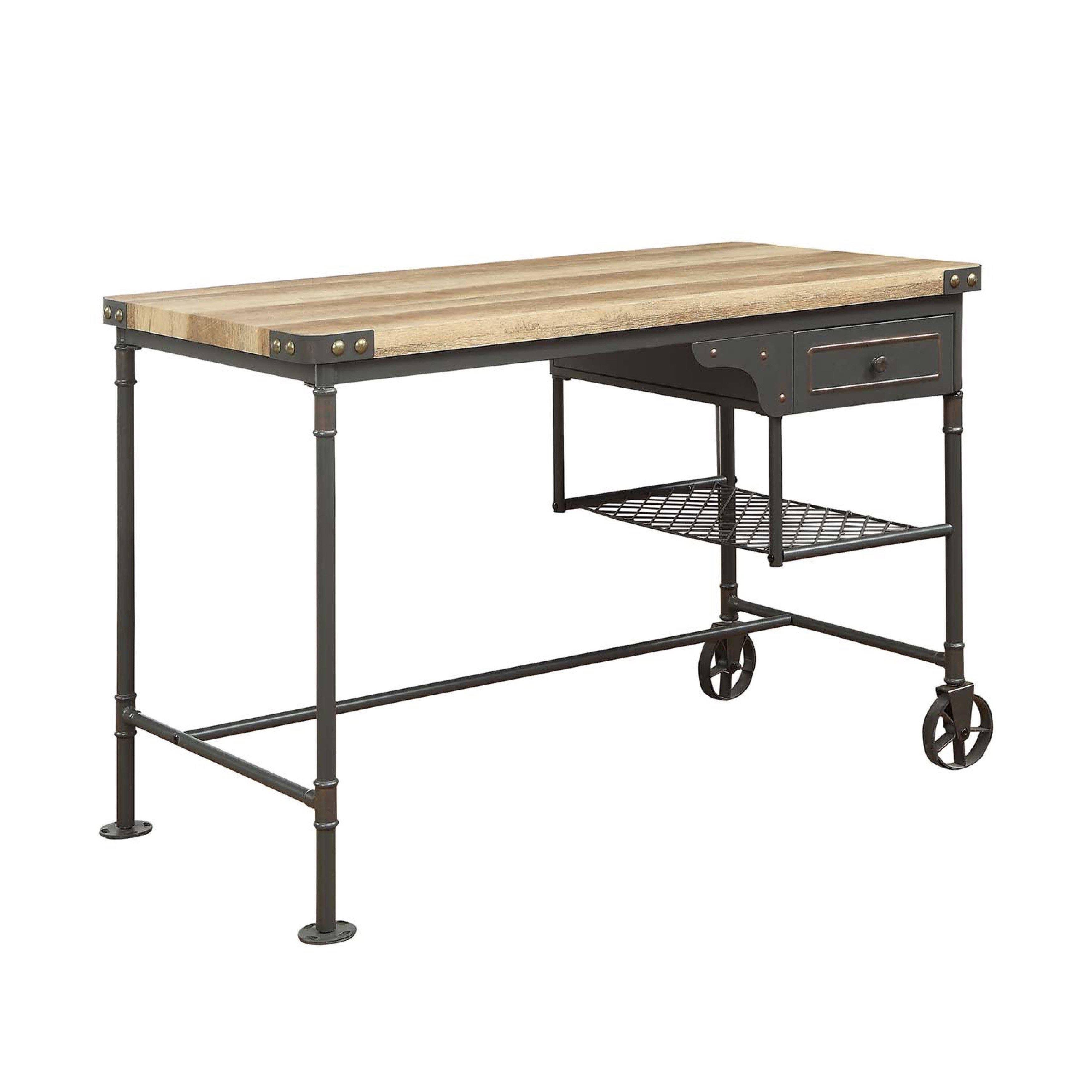 Acme Itzel Desk Antique Oak u0026 Sandy Gray