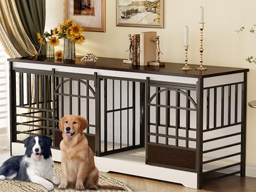 78 Inch Double Dog Crate Furniture, Extra Large Dog Kennel Indoor with Divider, Heavy Duty Dog Cage for 2 Dogs
