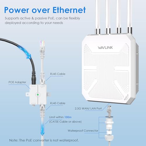 WAVLINK WiFi 7 BE5100 Outdoor WiFi Extender, Dual Band Long-Range Outdoor WiFi Repeater|Access Point|Mesh Router
