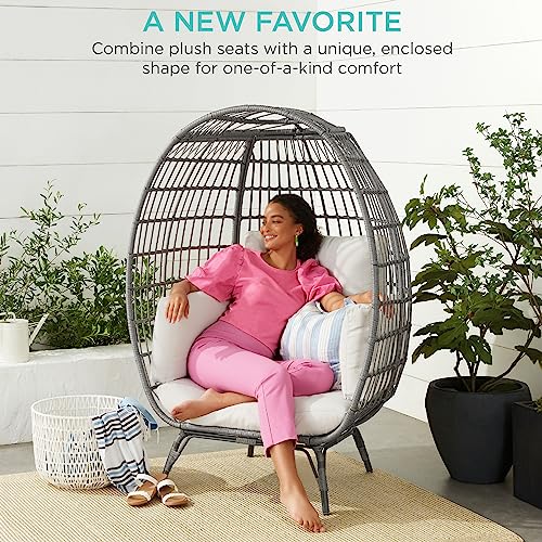 Best Choice Products Wicker Egg Chair, Oversized Indoor Outdoor Lounger for Patio, Backyard, Living Room w/ 4 Cushions, Steel Frame, 440lb Capacity
