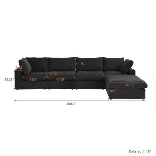 160.6" Cloud Couch Modular Sectional Sofa for Livingroom,Oversized Convertible Sofa with Storage Ottomans,6 Seat Wide Couches