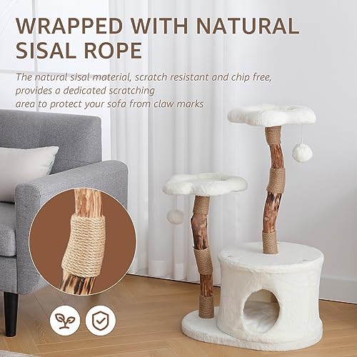 NATURAL EXPRESSIONS Modern Cat Tree and Tower for Indoor, Luxury Solid Wood Condo for Large Cats, Flower Cat Tree with Scratching Post