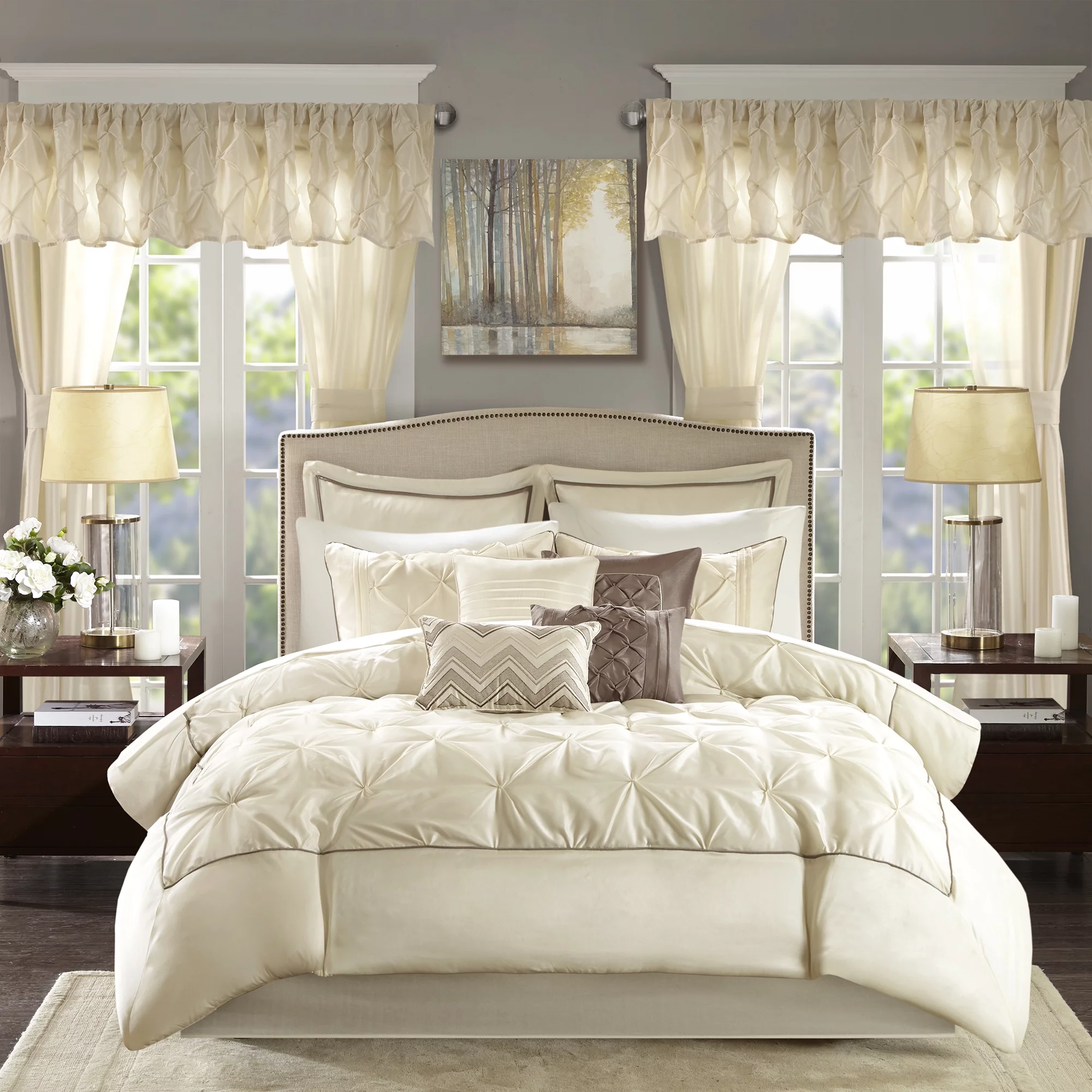 Home Essence Emma 24 Piece Room in a Bag Comforter Set with Sheets, King, Ivory