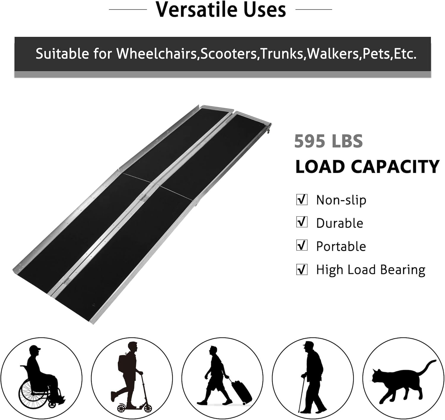 Wheelchair Ramp 7FT Portable Threashold Ramp Adjustable Telescoping Retractable Lightweight Loading Ramp for Home Stairs Steps Scooters Car Doorways