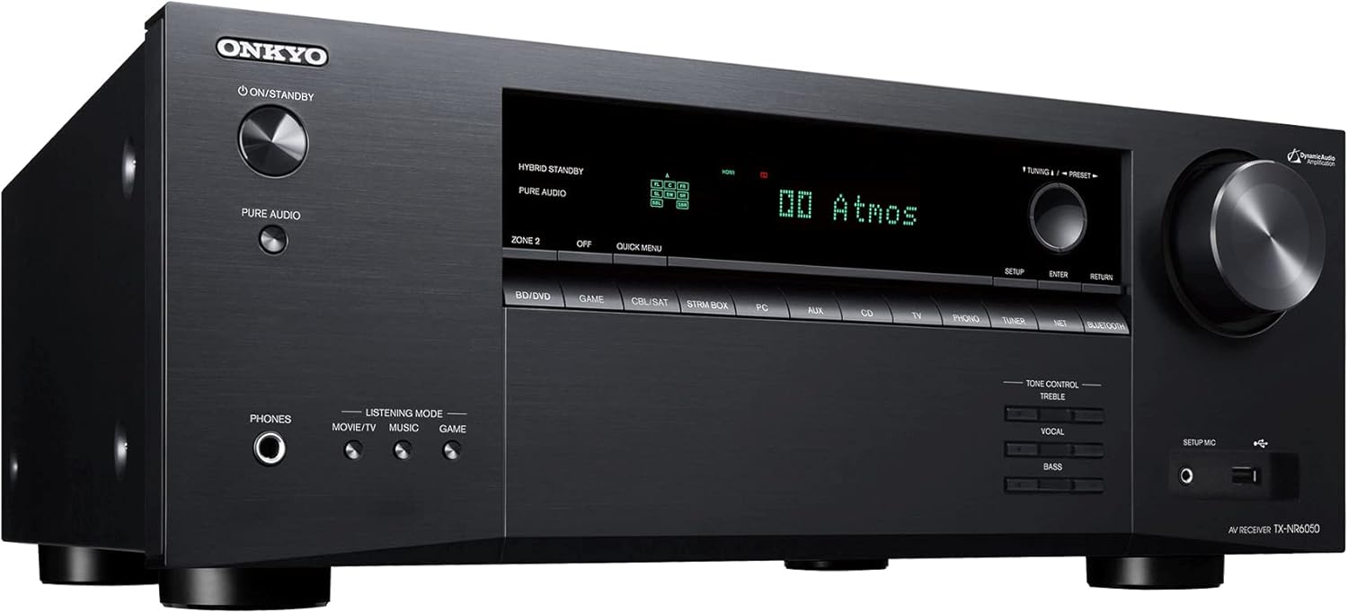 Onkyo TX-NR6050 7.2-Channel Network Home Theater Smart AV Receiver 8K/60, 4K/120Hz Black (Renewed)