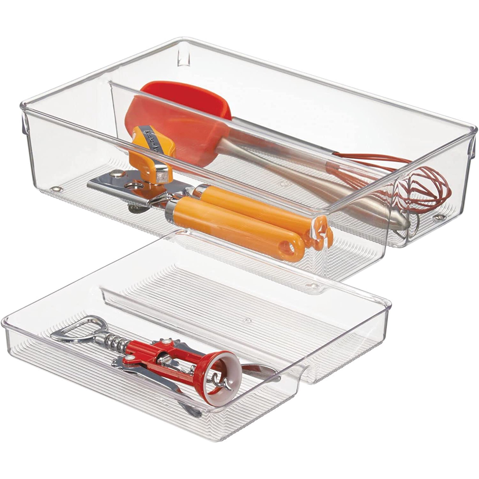 Plastic Stackable Kitchen Drawer Organizer with 2-Tier Tray - Fits Cabinet, Pantry, Refrigerator, Freezer