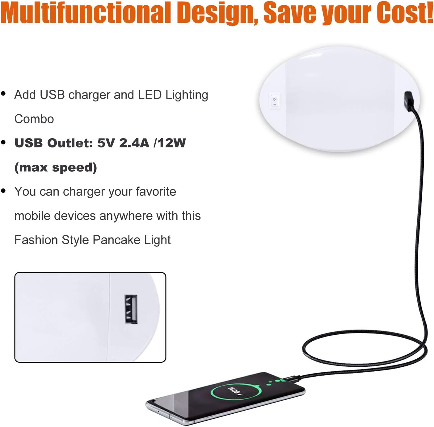 Facon Fashion LED Bright Pancake Light 12 Volt Interior Ceiling Dome Light with On/Off Switch for RV Motorhomes Camper Caravan Trailer Boat (with