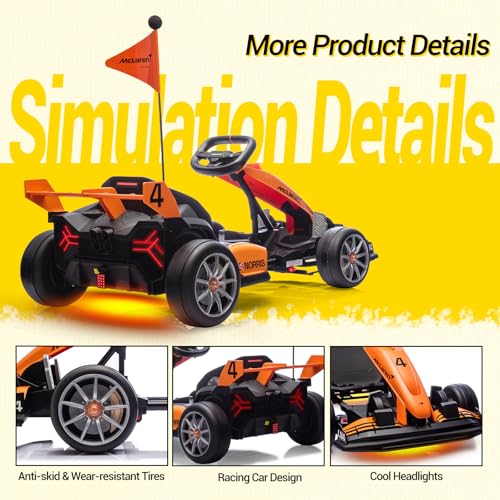 24V Kids Electric Go Kart, Licensed McLaren F1 Drift Kart Car with Dual 200W Motors, Adjustable Seat, 6 Safety Upgrades, CVT Speed Mode