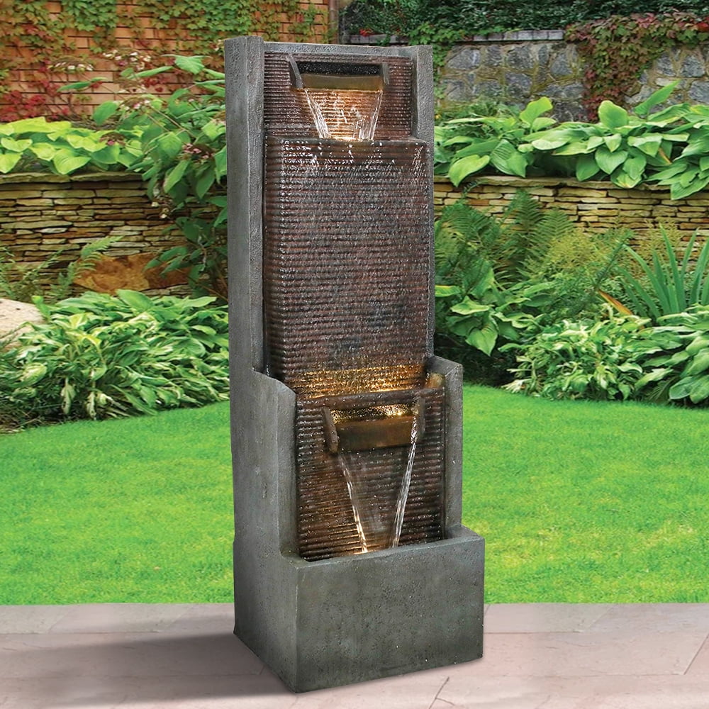 39.3-Inch High Indoor Water Fountain with LED Lights - Cascading Fountains for Home, Office, Garden and Patio Decor