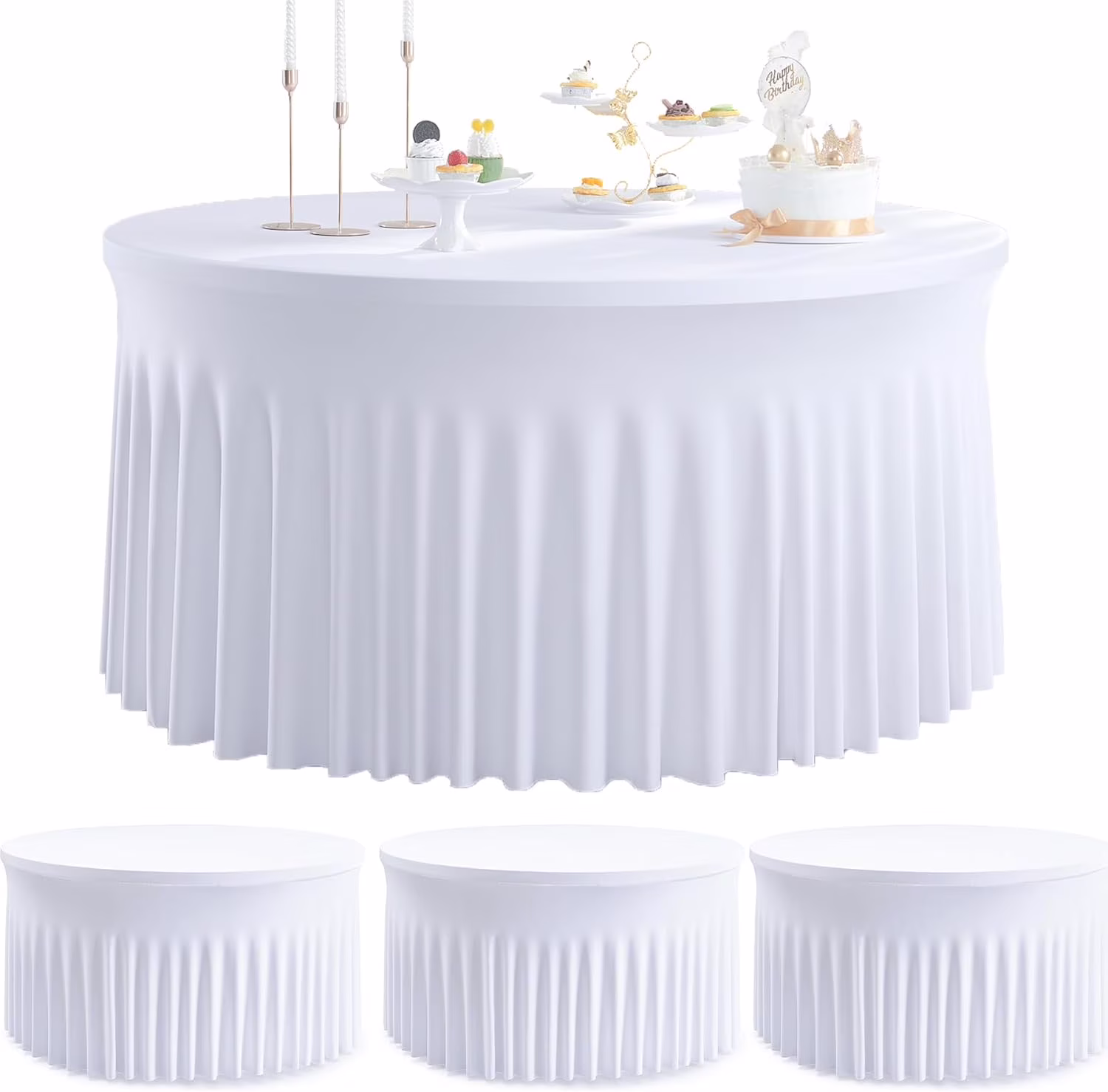 4Pack White Round Spandex Tablecloths for 60 inch Table