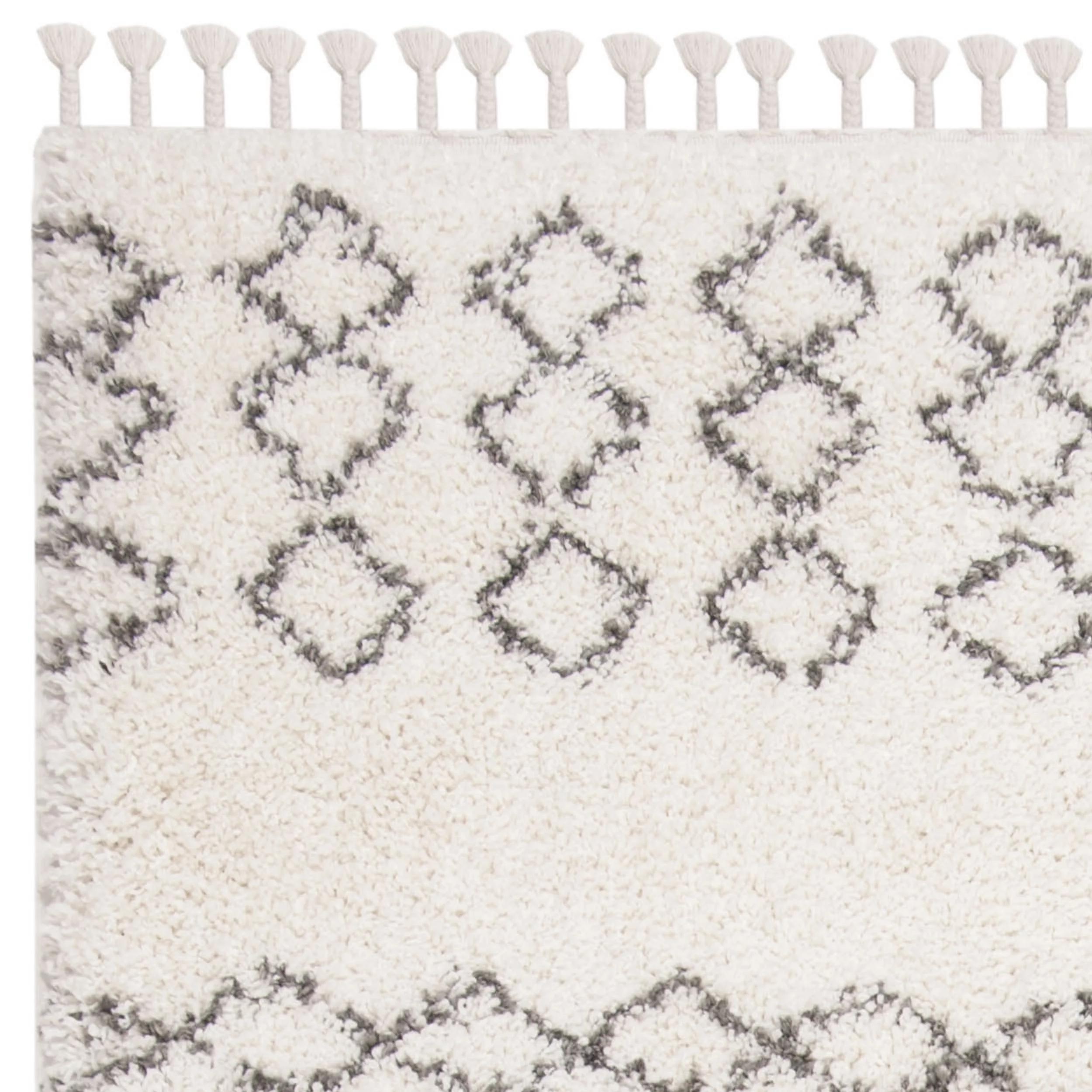 SAFAVIEH Moroccan Fringe Scarlett Geometric Shag Area Rug, Ivory/Grey, 4' x 6'