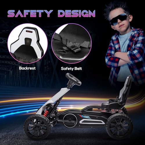 Aosom 12V Electric Go Kart for Kids, Outdoor Ride-On Toy with Forward Backward Drive & Adjustable Speed, Gift for Child 3-8 Years Old, White