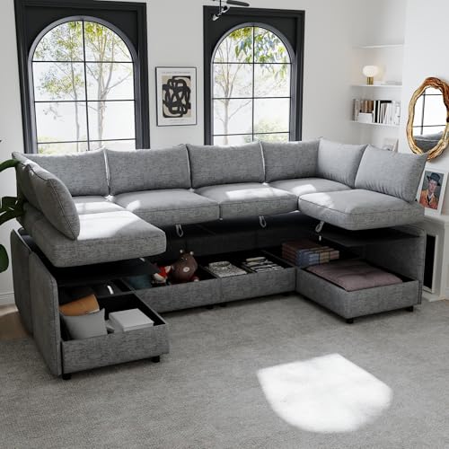 Oversized Modular Storage Sectional Sofa Customizable Seating Group Sofa&Couch Convertible Sleeper Sofabed with Movable Ottomans and Seat