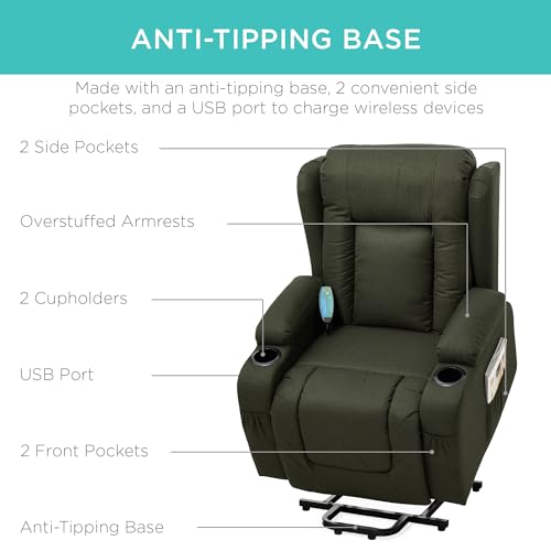 Best Choice Products Modern Linen Electric Power Lift Chair, Recliner Massage Chair, Adjustable Furniture for Back, Legs w/ 3 Positions, USB Port