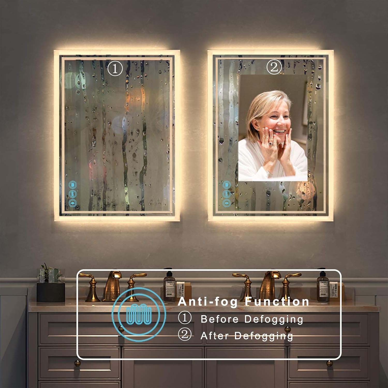 LED Bathroom Mirror for Wall - JORYOO 36x24 Inch Anti-Fog Bathroom Mirror with Lights - Lighted Bathroom Mirror