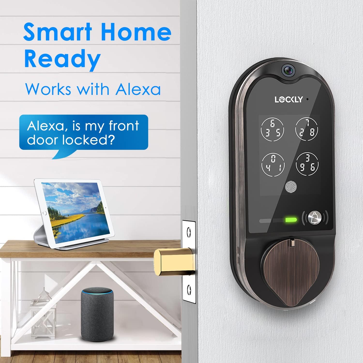 LOCKLY Vision Deadbolt with Video Doorbell Edition Smart Lock PGD798VB, Keyless Entry Door Lock with Fingerprint, Wi-Fi, APP