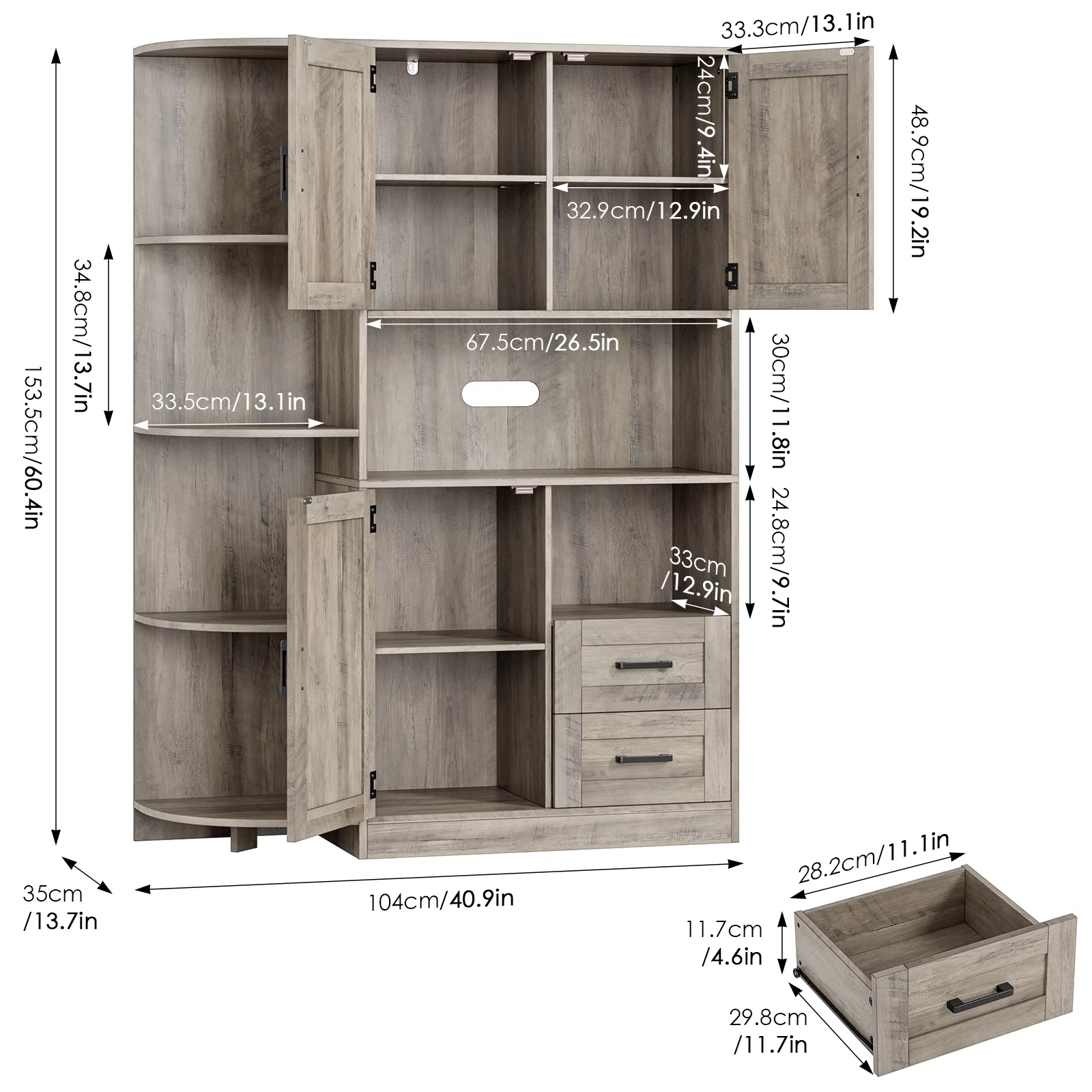 Homfa Large Kitchen Pantry with Adjustable Shelves, Farmhouse Tall Storage Cabinet for Dining Room, Wash Gray