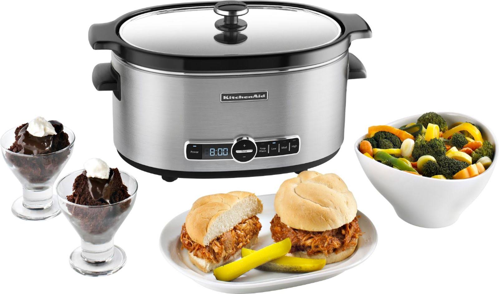 KitchenAid 6-Quart Slow Cooker with Solid Glass Lid, Stainless Steel