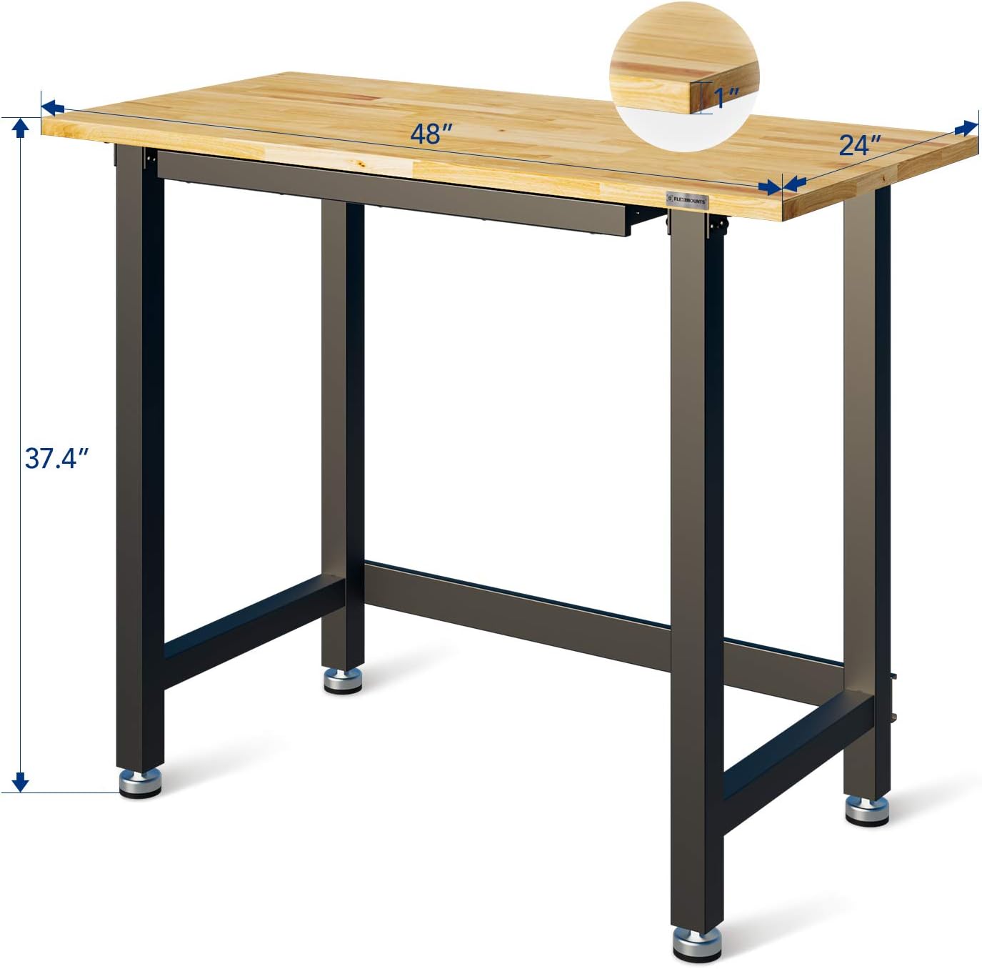 FLEXIMOUNTS Work Bench w/Drawer, 3000-lb Capacity，48“x 24“ Garage Workbench Workstation, Rubber Wood Work Table Top Heavy-Duty Steel Frame