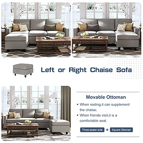 HONBAY Convertible Sectional Sofa, L Shaped Couch with Reversible Chaise for Small Space, Black