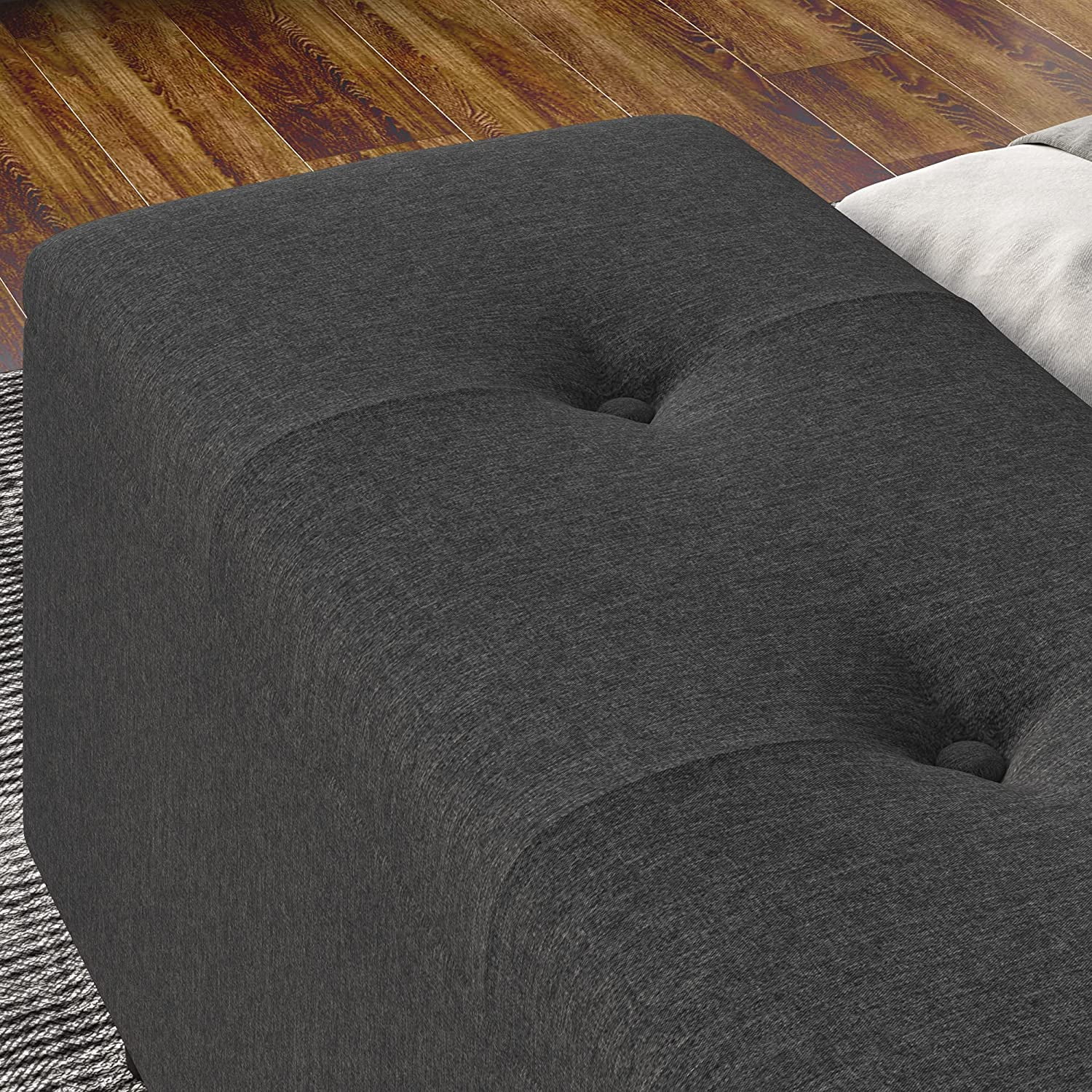 Allewie Queen Size Upholstered Platform Bed Frame with Storage Bench, Dark Grey