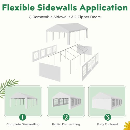 EROMMY 20x50FT White Party Tent, Heavy Duty Outdoor Event Canopy with Removable Sidewalls, Roll-Up Doors and Storage Bags