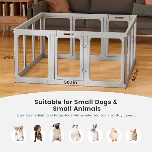 Clear Acrylic Dog Playpen - 11.6 sq.ft, 24" H 10 Planes Transparent Dog Fence Indoor, Sturdy Pet Pen for Puppy/Small Dog/Rabbit/Cat/Pig