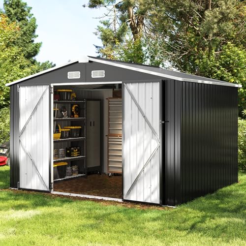 Aoxun 6.2x4 FT Shed Outdoor Storage Shed Metal Garden Shed with Lockable Doors & Slooping Roof Tool Shed Bike Shed for Backyard, Patio