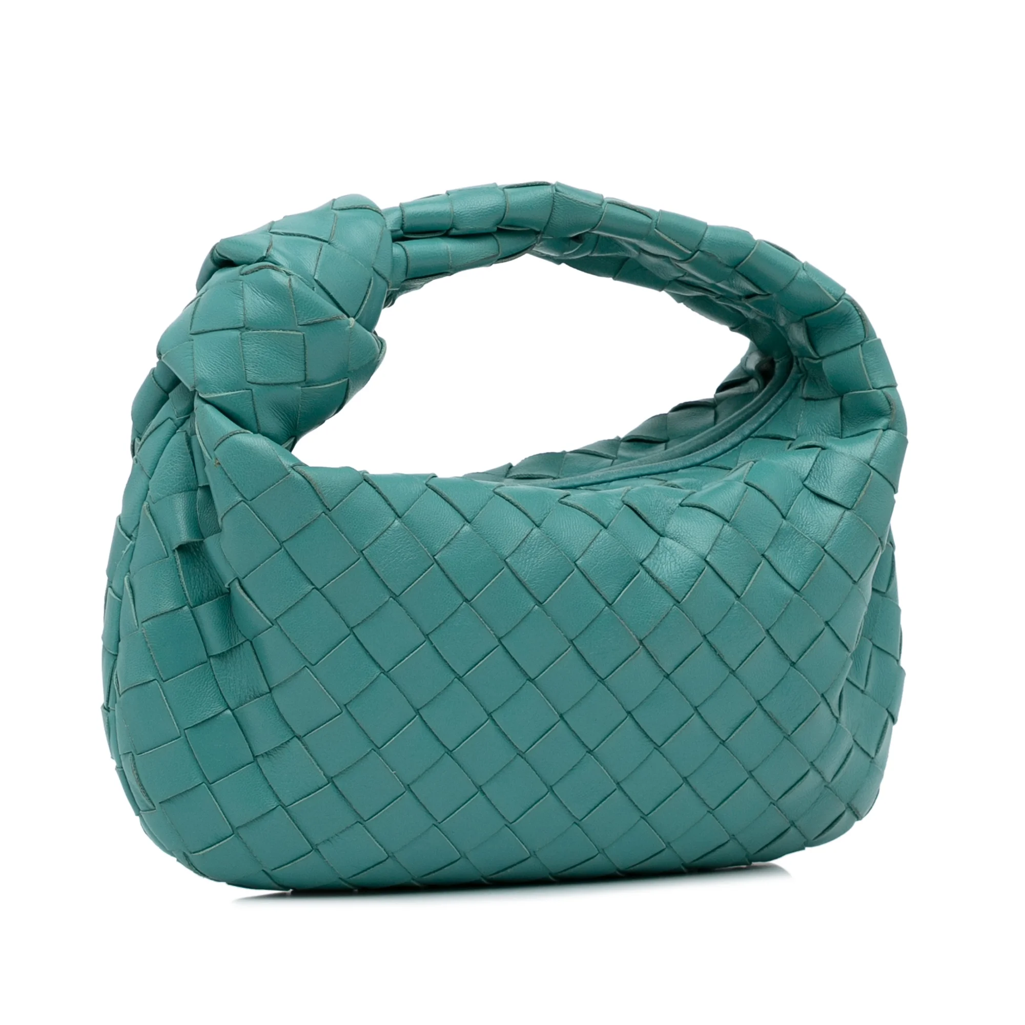 Pre-Owned Authenticated Bottega Veneta Mini Intrecciato Jodie Calf Leather Blue Handbag Top HandleBag Unisex (Good)