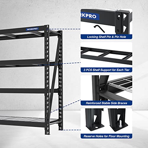 WORKPRO 5-Tier Metal Shelving Unit, 48”W x 24”D x 72”H, Heavy Duty Adjustable Storage Rack, 4000 lbs Load Capacity (Total), for Garage, Basement