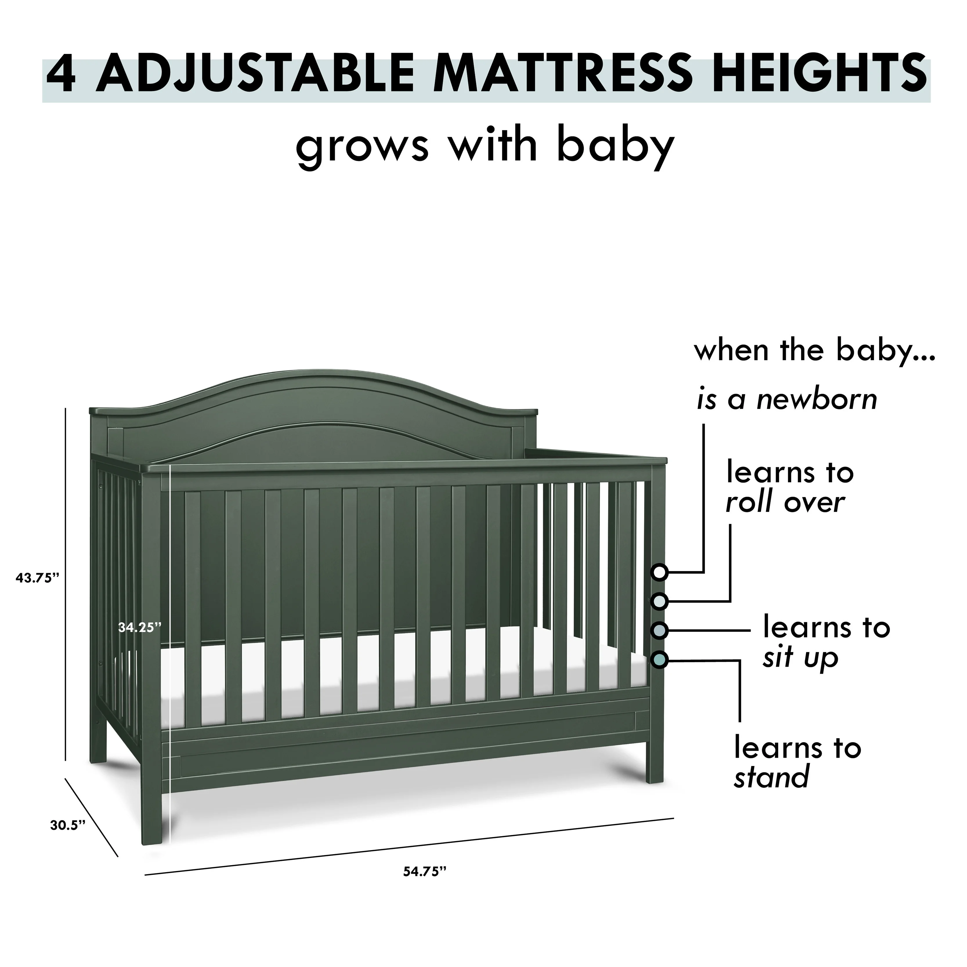 DaVinci Charlie 4-in-1 Convertible Crib, Greenguard Gold Certified, Forest Green
