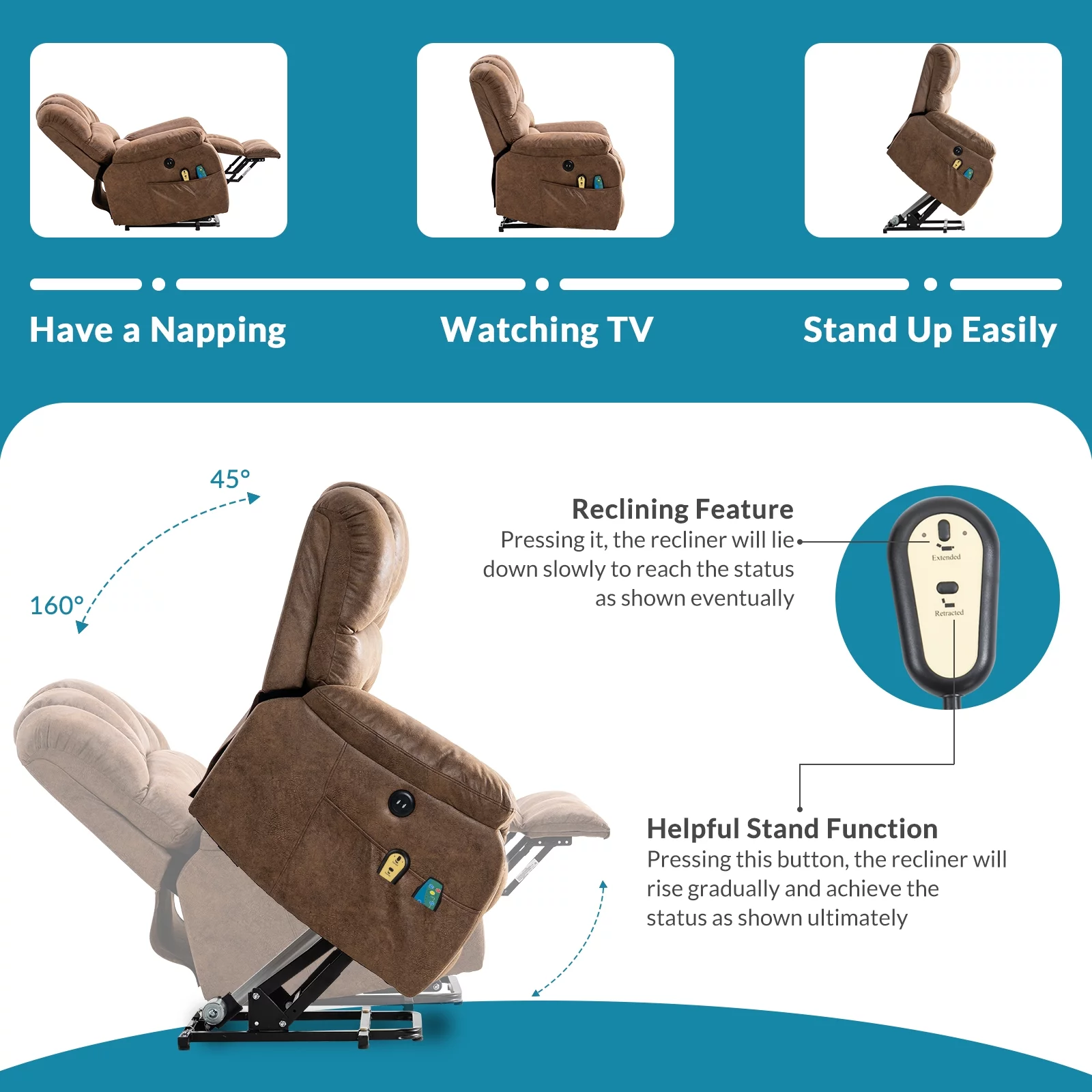 OUINCH Large Power Lift Recliner Chair with Massage and Heat for Elderly Big Man, Extra Wide & Oversized Electric Recliner with 2 Remote Controls