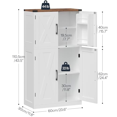 HOOBRO Bathroom Storage Cabinet, Farmhouse Freestanding Floor Cabinet with 2 Extra Hidden Storage Doors, Adjustable Shelves, Large Capacity