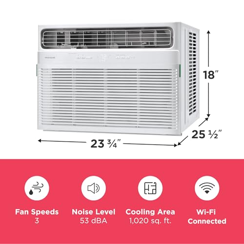 Frigidaire 18,000 BTU Smart Window Air Conditioner with Wi-Fi, Cools Up to 1,020 Sq. Ft., Remote Control, Quiet Operation, Eco Mode, 3 Fan Speeds