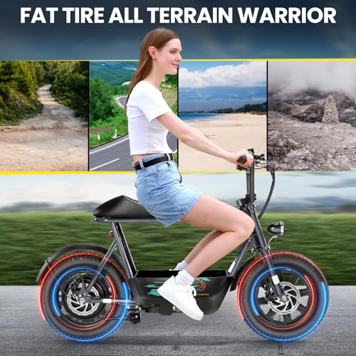 Caroma Peak 500W/800W/1200W Electric Scooter with Seat, 16 * 3" Fat Tire Ebike for All-Terrain, Max 15/25/30 Miles Ranges&20MPH