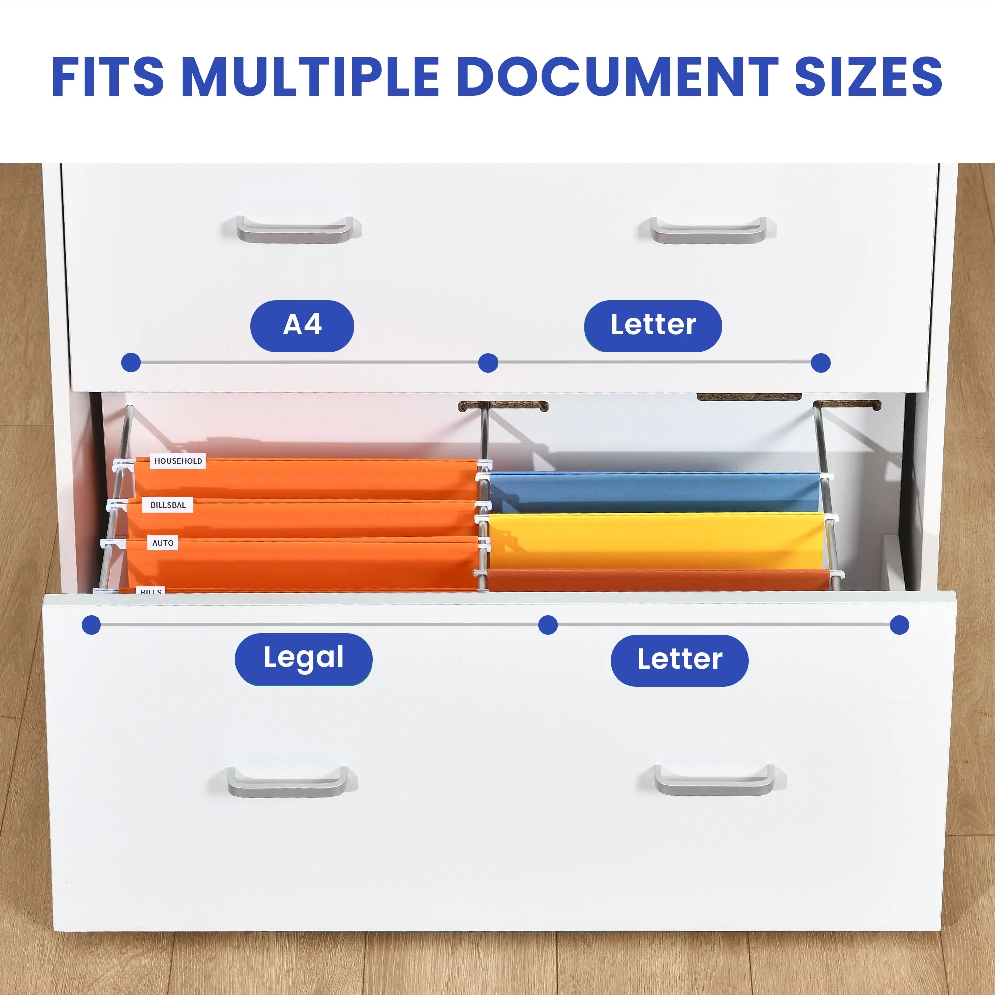 ModFusion 2-Drawer, 4-Metal Drawer Handle A4 Legal Letter Files Organizer Wood Cabinet with Charging Hub Station, White - Curated Treasures Market