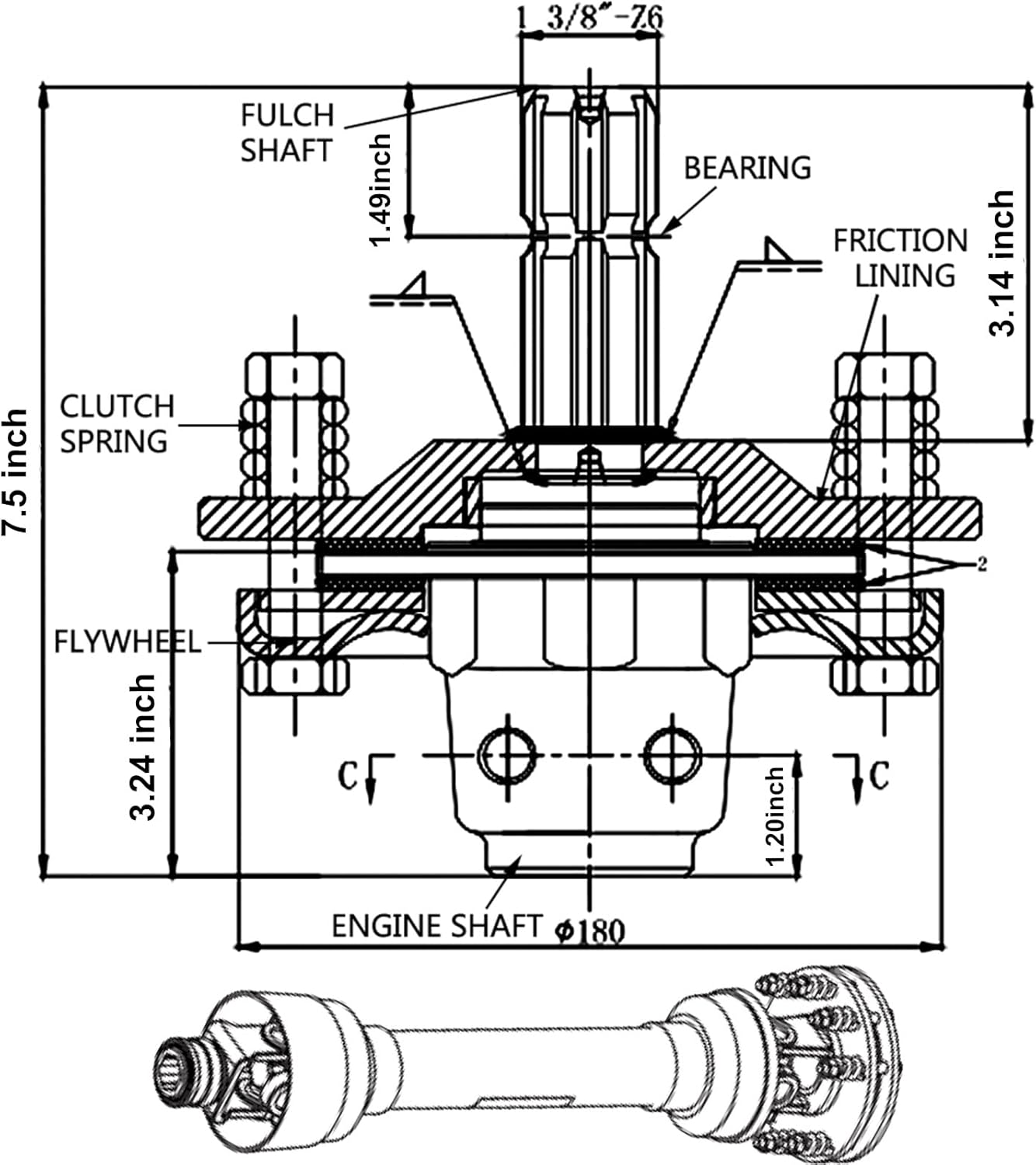VEVOR Slip Clutch, 1 3/8 PTO Slip Clutch, 6 Spline Ends PTO Friction Clutch, Carburized Steel Tractor Slip Clutch