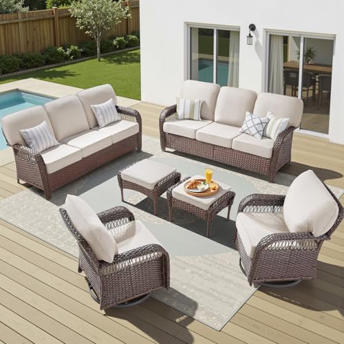 7 Pieces Outdoor Furniture Set with Swivel Chairs