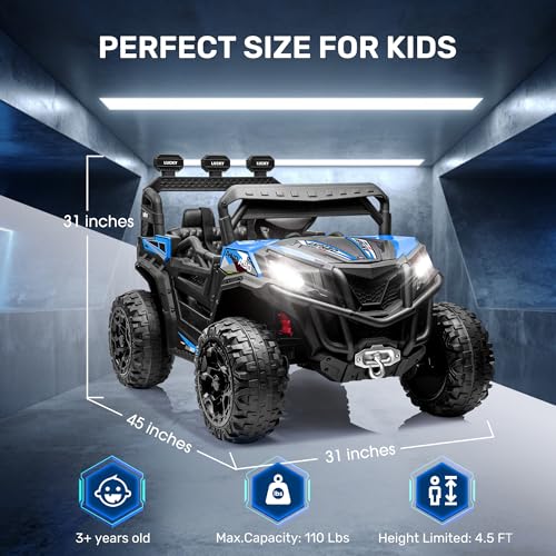 ANPABO 24V 4X4 Ride on Car Truck w/Remote Control, 4WD/2WD Switchable Kids UTV, 19" Spacious Seat, 4 Shock Absorbers, Soft Start, Music Player