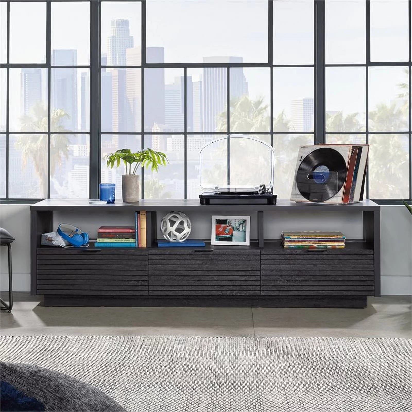 Sauder Harvey Park TV Stand with Drawers for TVs up to 70", Raven Oak Finish