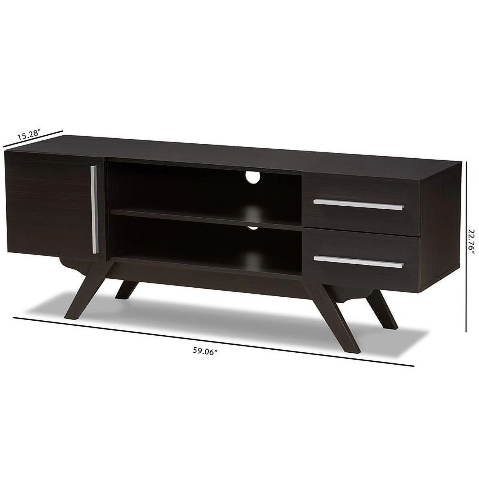 Bowery Hill 60" Mid-Century Modern TV Stand Console Entertainment Center in Dark Brown