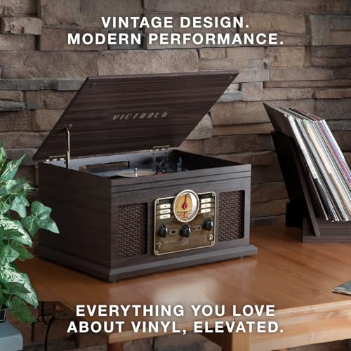 Victrola The Quincy 6-in-1 Bluetooth Record Player & Multimedia Center with Built-in Speakers &ndash; 3-Speed Turntable, CD & Cassette Player