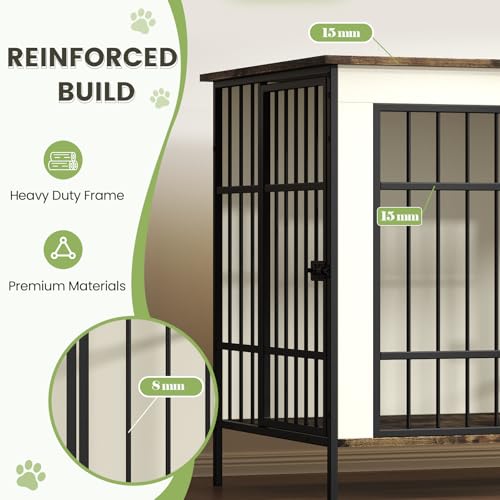Erinnyees 79" Double Dog Crate Furniture, Extra Large Dog Cage Large Breed, Wooden Dog Crate TV Stand, Furniture Style Dog Kennel with Divider, Beige