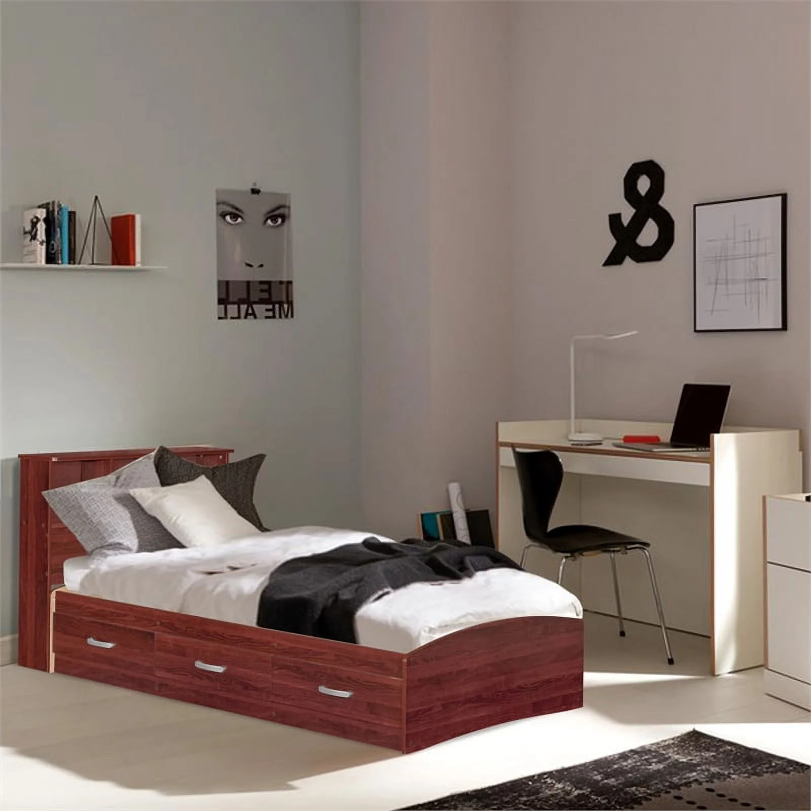 Home Square 3-Piece Set with Twin Bed 4-Drawer Dresser with Lock and Nightstand