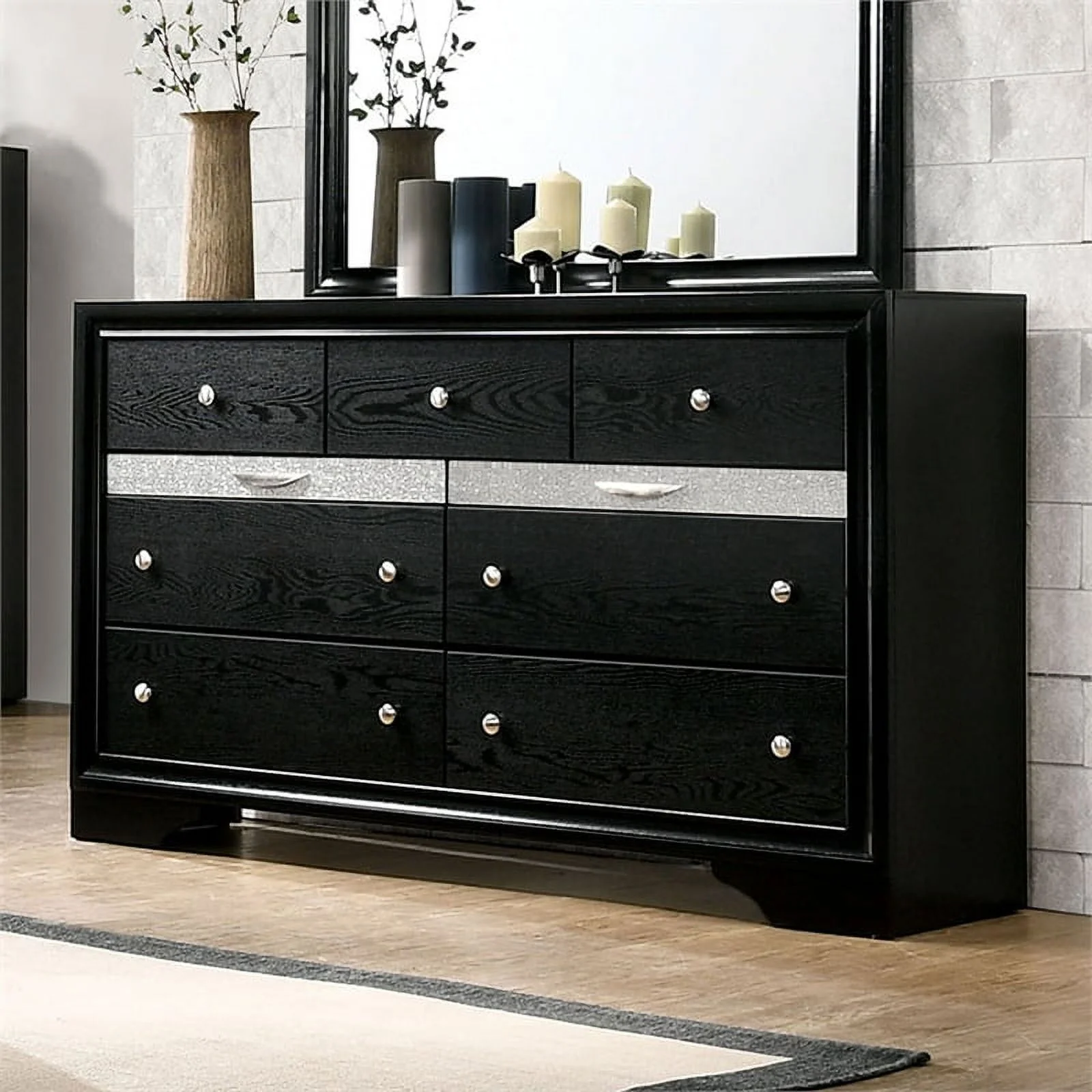 FOA Laren 3-Piece Black Wood Bedroom Set - King + Nightstand + Dresser