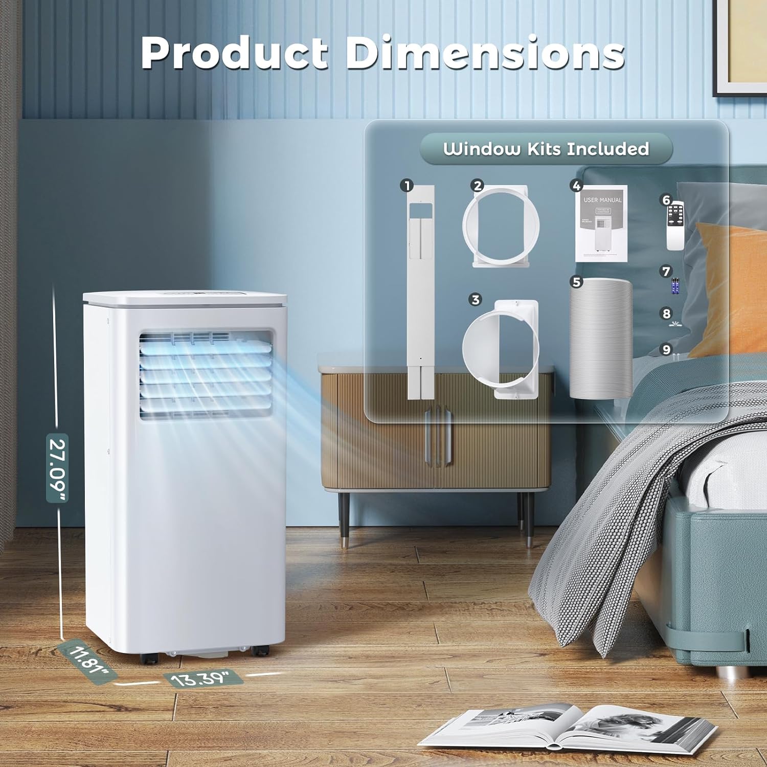 ZAFRO 8,000 BTU Portable Air Conditioner with Remote Control,24H Timer,Portable AC with Cool,Dry & Fan Modes,White