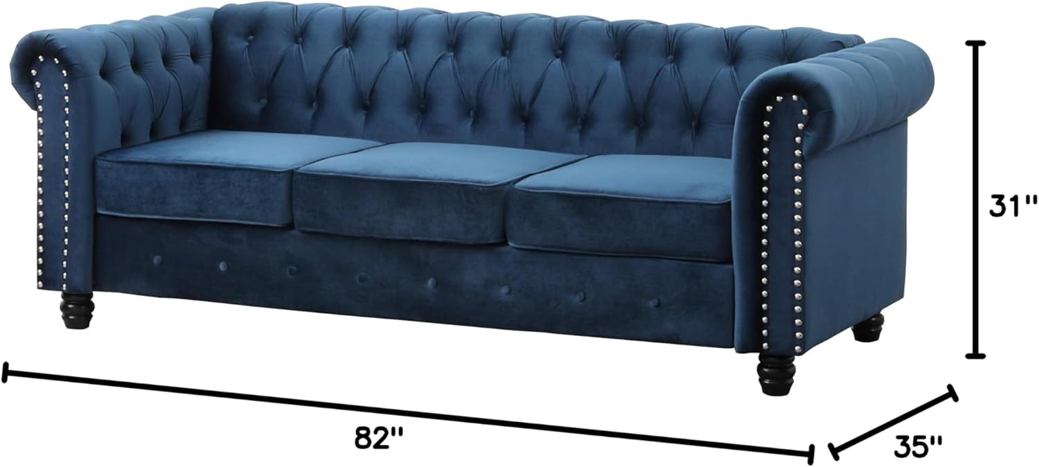 Best Master Furniture Venice Mid-Century Tufted Velvet Living Room Sofa, Navy Blue
