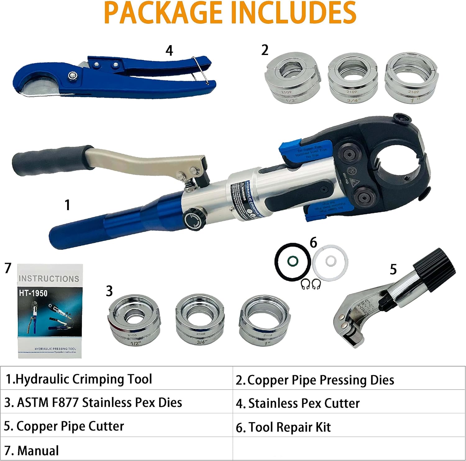 IBOSAD Copper Tube Fittings Hydraulic Pipe Crimping Tool with 1/2 inch,3/4 inch and 1 inch Jaw Copper Pipe Propress Crimpers Pressing Pliers