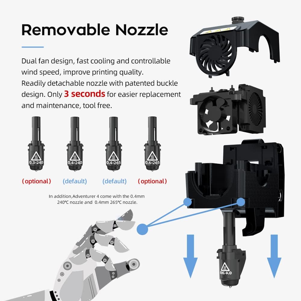 Flashforge Adventurer 4 3D Printer Leveling-Free with Quick Removable Hign Temp Nozzle Large 3D Printer Built-in HD Camera and HEPA13 Air Filter